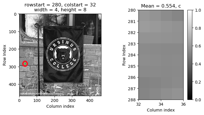 Ursinus flag with a medium-dark pixel in the upper right region highlighted