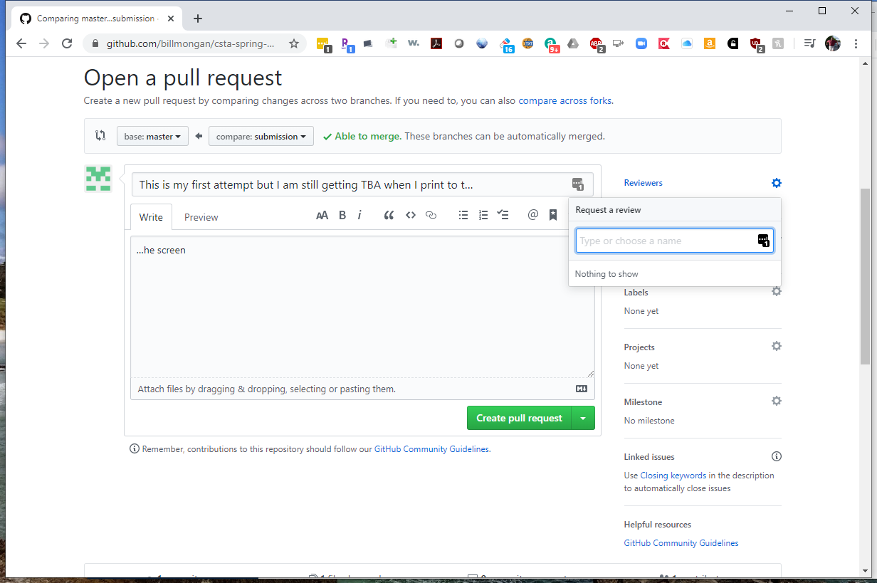 Specifying Reviewers for the Pull Request