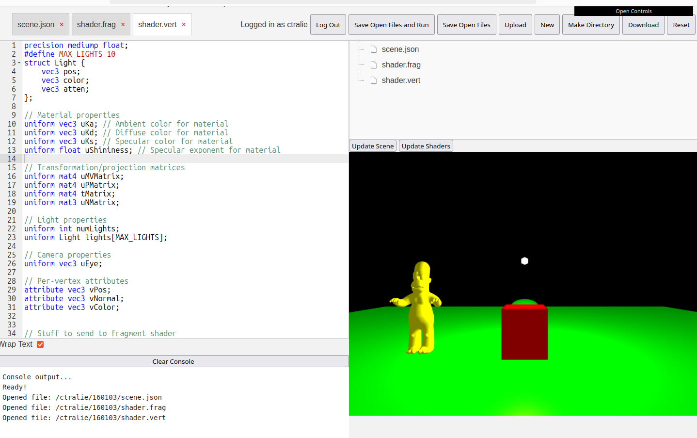 A screenshot of an example Computer Graphics Exercise