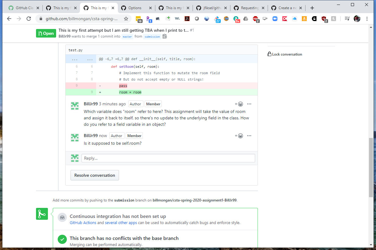 Continue Commenting on a Pull Request with Your Student